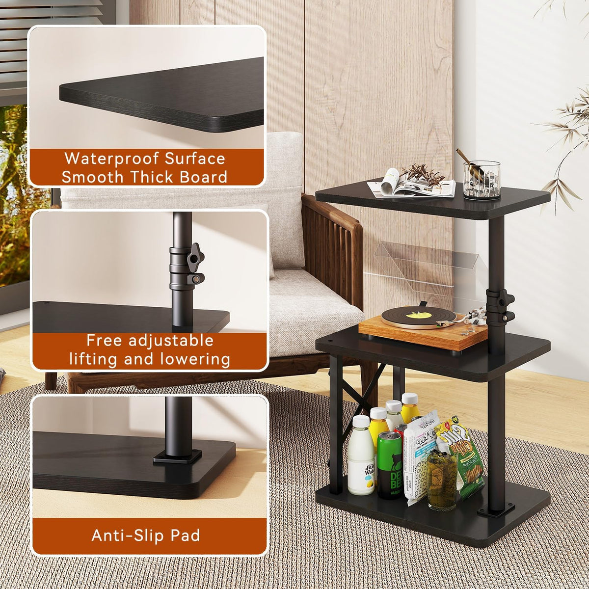 IBUYKE 360° Swivel Height Adjustable C Shaped Side Table,TV Tray Table - Image 7