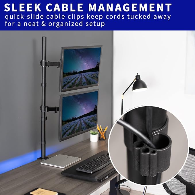 VIVO Extra Tall Vertically Stacked Dual Monitor Desk Mount Stand with 39 inch Stand-up Pole, Fully Adjustable Extended Arms, Fits 2 Screens up to 27 inches, STAND-V012T - Image 7