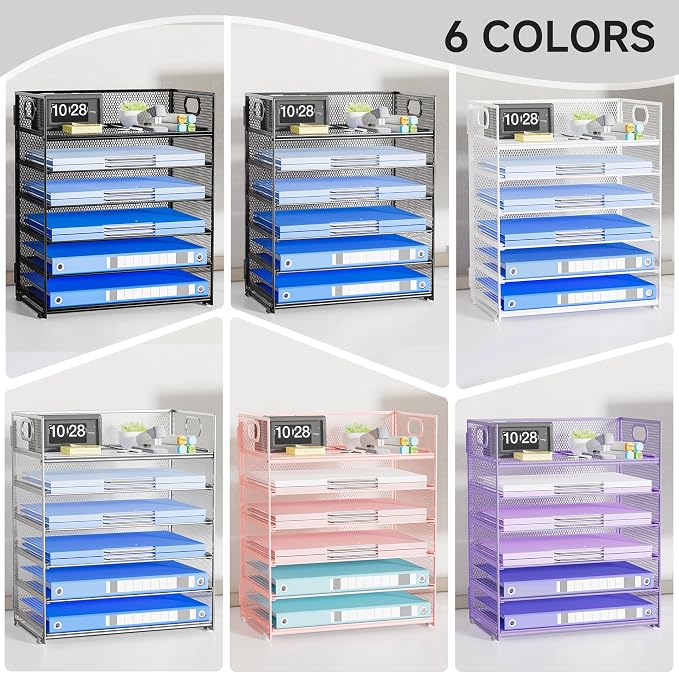 6-Tier Paper Organizer for Desk with Handle | Heavy Duty Metal File Organizer, Stackable Desktop Organizer for Office Supplies, Documents and Stationery Storage - Image 7