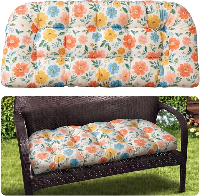 MAGIC ELEPHANT Outdoor Bench Cushion, Memory Foam Loveseat Cushion for Patio Furniture Wicker Chair, Settee Porch Swing Seat Cushion, 44 x 19 Inches (Multicolor Floral) by Magicelephant