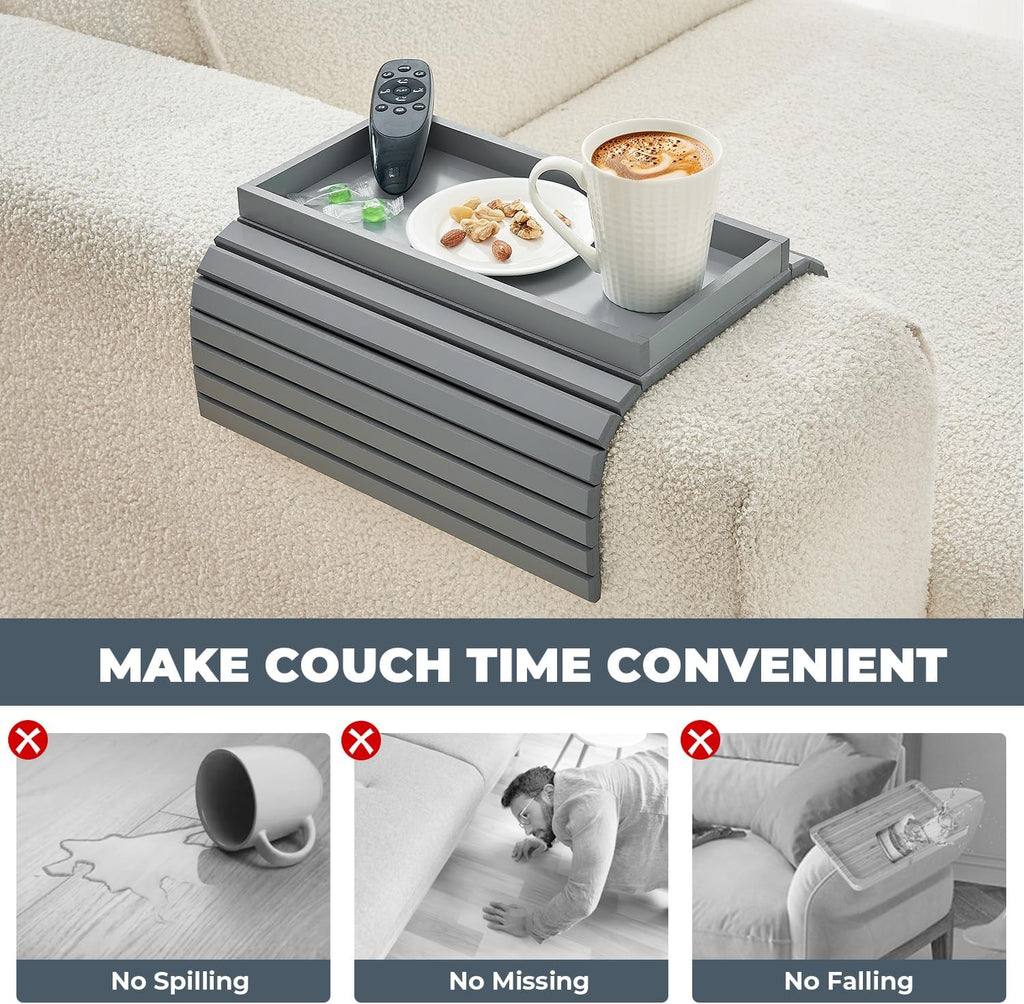 Bamboo Sofa Arm Tray, Anti Falling Couch Arm Tray Table, Foldable Couch Armrest Table, Portable Sofa Armrest Trays Cup Holder for Drink, Cups, Phone, Snacks, Remote - Image 2