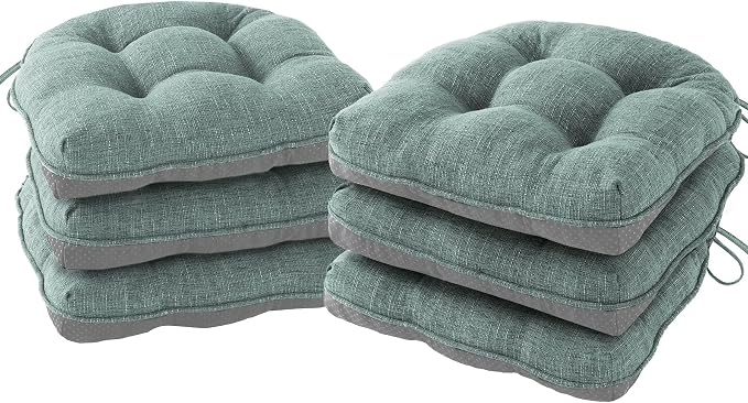 IPYNBAP Chair Cushions for Dining Chairs Set of 6, Kitchen Chair Cushions, Chair Pads with Ties Non Slip Backing, Christmas Room Decor, Tufted Memory Foam Seat Cushion 6 Pack, 15.5x15.5x4, Sage Green by IPYNBAP