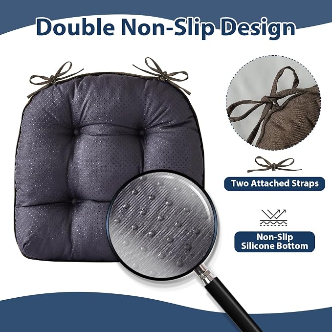 IASEAHK Chair Cushions for Dining Chairs, Seat Cushions for Kitchen Chairs, Indoor Seat Cushions with Ties, Tufted Foam Chair Pads, Non Slip Chair Cushions Set of 6, 15.5" x 15.5" x 4", Brown - Image 4