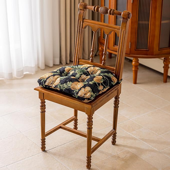 vctops Farmhouse Floral Print Chair Cushions with Ties U-Shaped Soft Comfortable Chair Pads Non Slip Seat Cushions for Indoor Dining Room and Kitchen Chairs (Flower B,18"x18") - Image 2