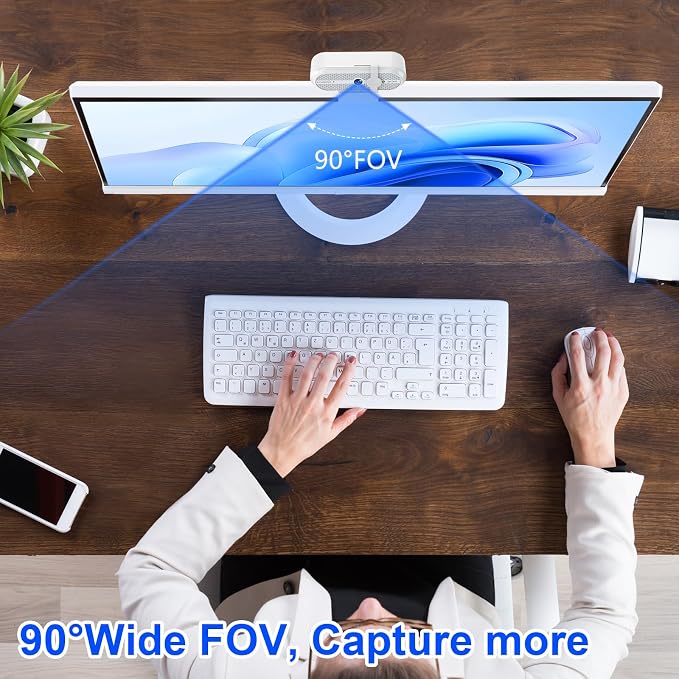 2K Webcam for PC, Webcam with Microphone and Tripod, Auto Light Correction, USB Camera Plug and Play, 90° Wide FOV, Privacy Cover, Works with Skype, Zoom, Meet, Teams, PC, Laptop, Mac, Tablet - Image 4