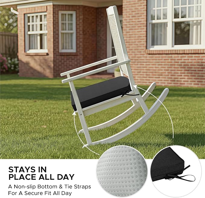 Outdoor Chair Cushions D Shaped, Set of 2, 17 x 16 Inch, Black | Water Resistant, Fade Resistant, Patio Furniture Seat Chair Pads Replacement with Ties, Non-Slip Bottom, Removable Cover - Image 5