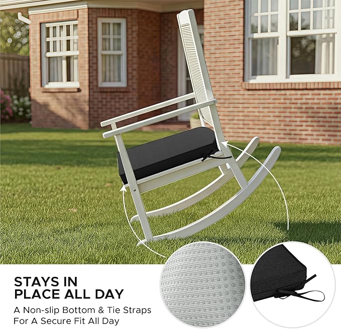 Outdoor Chair Cushions D Shaped, Set of 6, 17 x 16 Inch, Black | Water Resistant, Fade Resistant, Patio Furniture Seat Chair Pads Replacement with Ties, Non-Slip Bottom, Removable Cover - Image 6