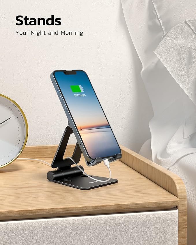 Nulaxy Full Aluminum Dual Folding Cell Phone Stand for Desk, Black | Height Angle Adjustable, Portable, Anti-Slip Base, Fits 18mm Thick Case Smartphone, Nintendo Switch Desk Essential Accessory - Image 2