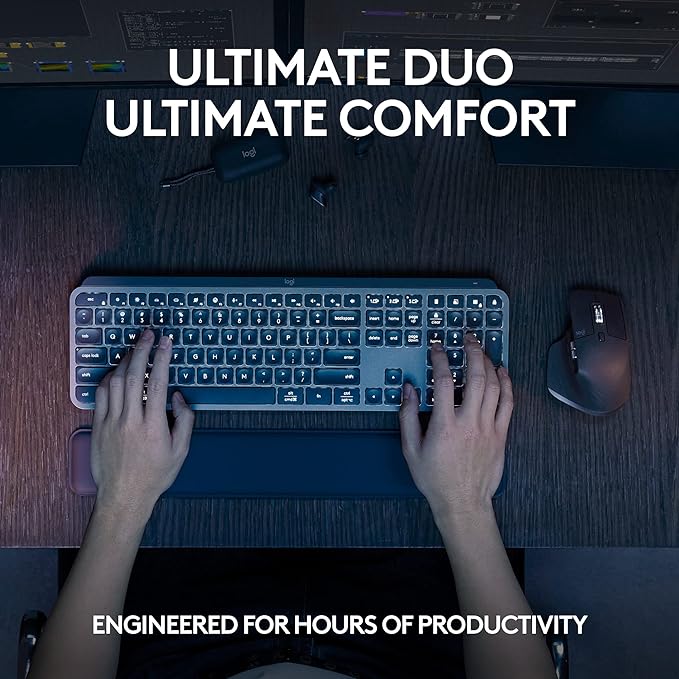 Logitech MX Keys S Combo Performance Wireless Keyboard and Mouse - Graphite | Includes palm rest, customizable illumination, fast scrolling, Bluetooth, USB C, Windows, Mac, Linux, Chrome compatible - Image 2