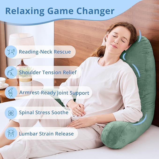 Sasttie Reading Pillow for Bed, Back Pillow for Sitting Up, Sage | 25" Backrest Support Cushion for Couch, Sofa, and Floor, Dorm Essentials, OEKO-TEX, Adjustable Down Alternative Fill - Image 6