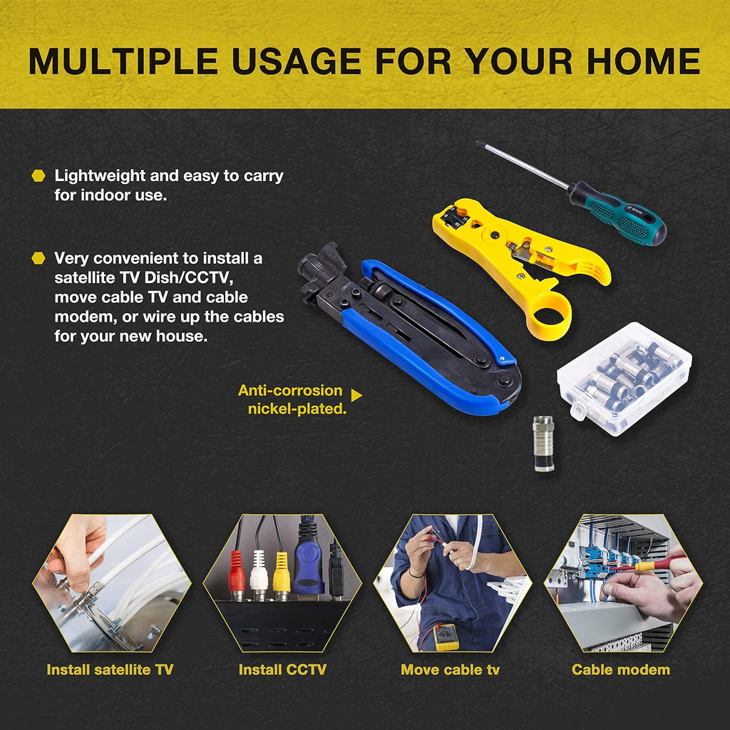 KOTTO Coax Cable Crimper Kit-Adjustable Compression Tool for RG6,RG59,RG11 - Image 2
