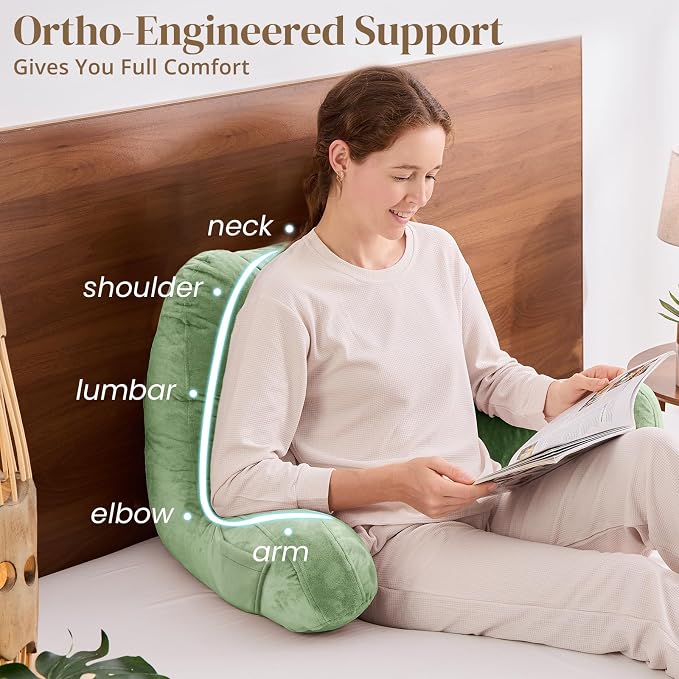 Sasttie Reading Pillow for Bed, Back Pillow for Sitting Up, Sage Green | 21" Backrest Support Cushion for Couch, Sofa, and Floor, Dorm Essentials, OEKO-TEX, Adjustable Down Alternative Fill - Image 4