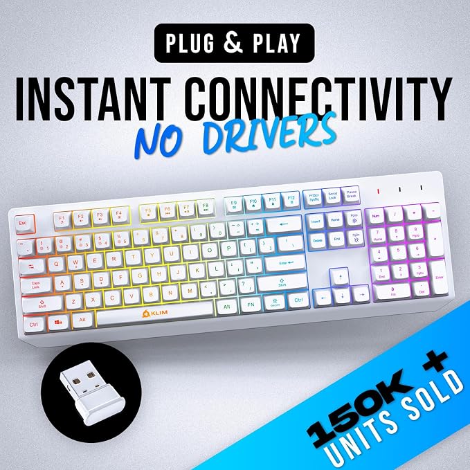 KLIM Chroma White Wireless Keyboard – RGB Backlit, Rechargeable Battery, Wireless Keyboard with Water-Resistant Durable Design, Compatible with PC, Mac, PS4, PS5 - Image 2