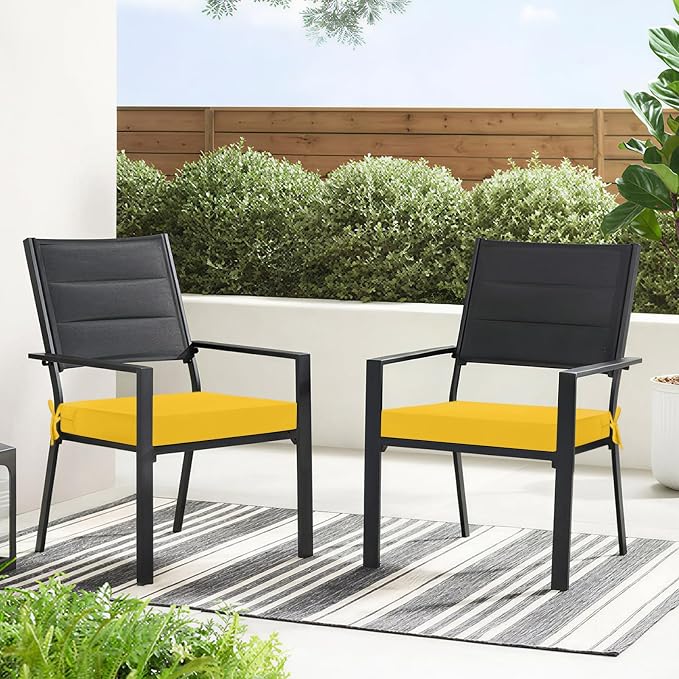 Basic Beyond Outdoor Chair Cushions for Patio Furniture, Waterproof Outdoor Seat Cushions Set of 4 19 x 19, Patio Chair Cushions Set of 4 with Ties and Handle, Yellow - Image 8