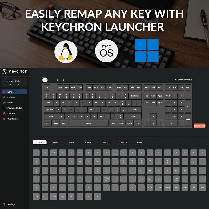 Keychron K10 Max QMK Wireless Custom Mechanical Full-Size Keyboard | 2.4 GHz Wireless & Bluetooth with Hot-swappable Apex Red Switch Compatible with Mac Windows Linux - Black - Image 2