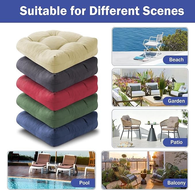 IPYNBAP Outdoor Chair Cushions Set of 4, Patio Chair Cushions with Ties, 19x19+5” Tufted Outdoor Seat Cushions, Waterproof Patio Furniture Cushions, Outdoor Dining Chair Pads, Beige - Image 7