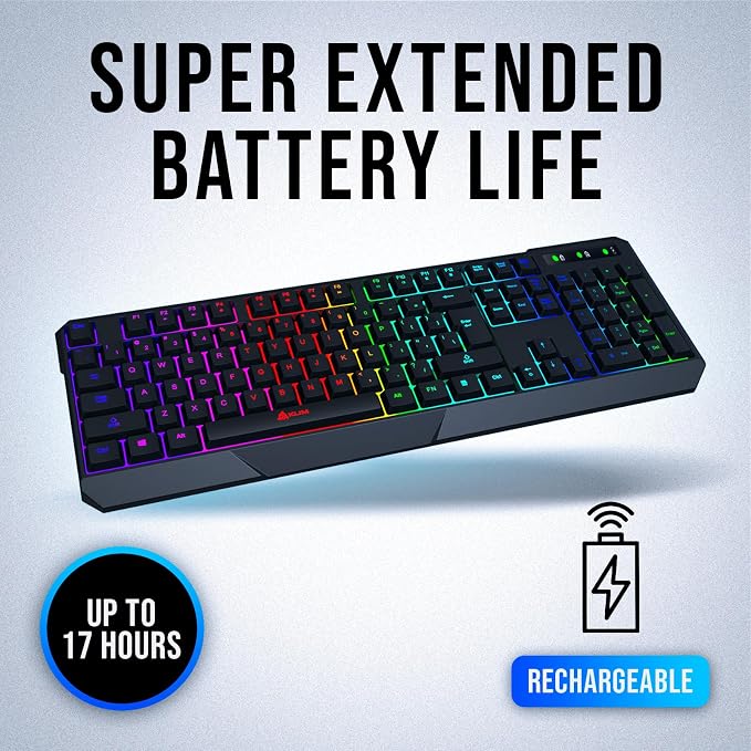 KLIM Chroma Wireless Keyboard – RGB Backlit Gaming, Rechargeable Battery, PC Keyboard, Durable & Water-Resistant, Compatible with PS4, PS5 & Mac - Black - Image 3