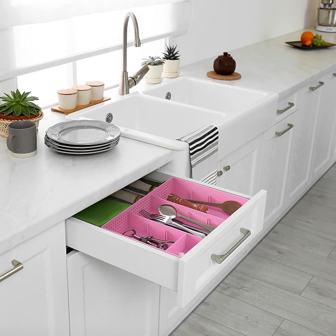 Simple Houseware Drawer Organizer Tray, 9 Adjustable Compartments, Pink | For Office, Makeup, and Craft Drawer or Desktop Storage - Image 5