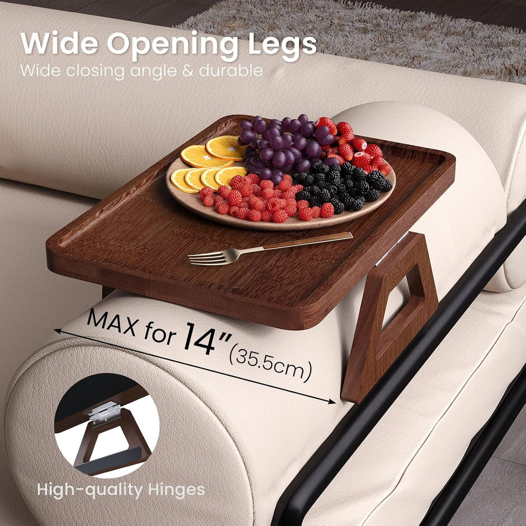 Couch Arm Tray,Bamboo Folding Sofa Tray,Sofa Armrest Tray Clip-On Couch Desk for Drinks,Snacks,Phone,Remote Control（Brown） - Image 3