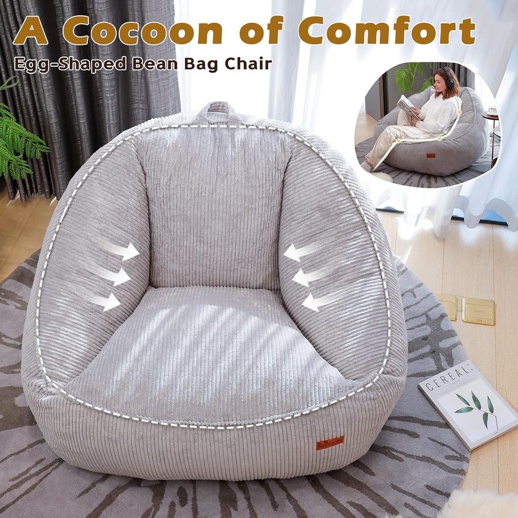 Bean Bag Chair, Cozy Fluffy Beanbag Chairs with Filler for Teens and Kids, Floor Lazy Sofa for Living Room Gaming & Reading (S-Light Grey) - Image 8