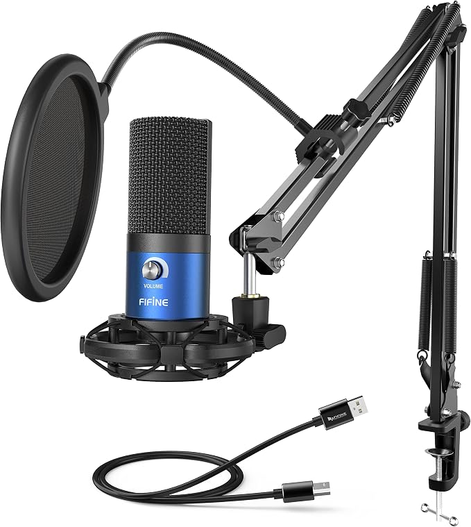 FIFINE T669 Blue USB PC Microphone Kit for Recording/Podcasting | Computer Condenser Cardioid Mic, Gain Knob, Arm Stand, Mac Windows PS4/PS5, Streaming, Gaming, Video, Home Studio by FIFINE