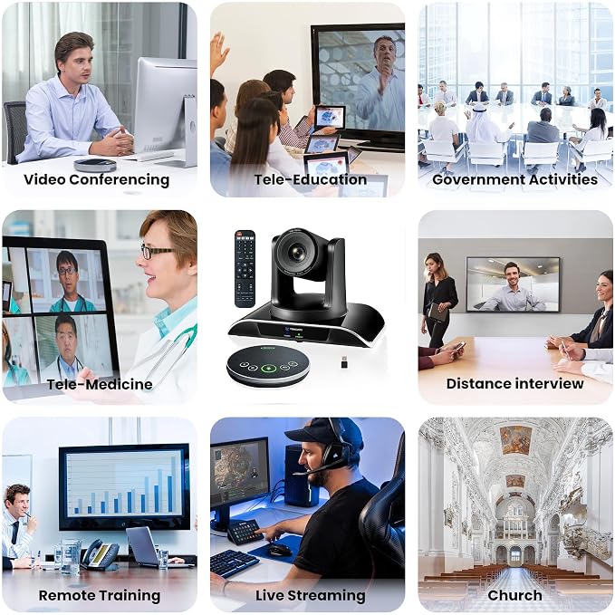 12x Zoom Conference Room Video Camera System, Al Auto-Tracking HD 1080P 60fps 12X Optical Zoom USB3.0 HDMI PTZ Camera 75° FOV and Bluetooth Conference Speaker with Microphones Bundle for Medium Room - Image 9