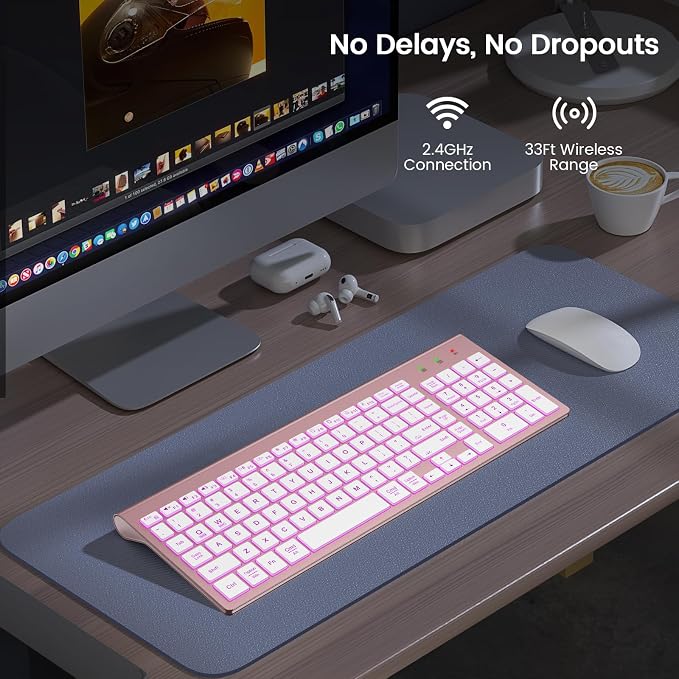 SABLUTE Wireless Keyboard with 7-Color Backlight, Quiet Low-Profile Keys | Rechargeable, Compact Cordless Design, Slim Quiet Scissor-Switch Keys, Auto Sleep, Windows, Linux, Chrome OS & Mac Compatible - Image 7