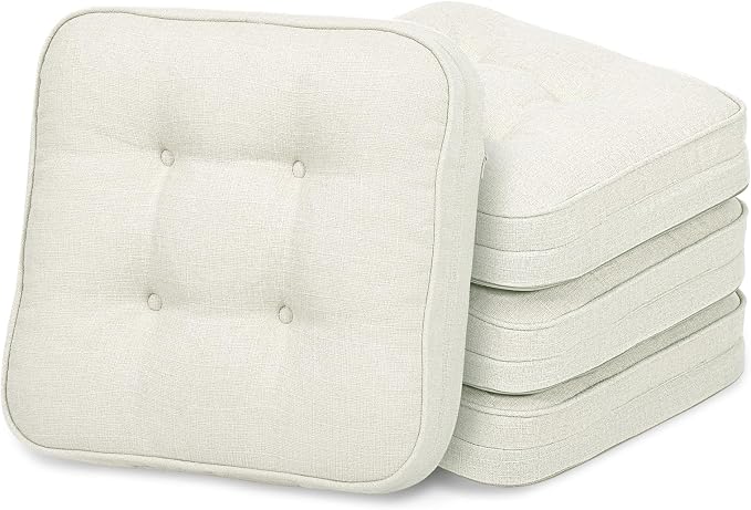 GOFORIT Memory Foam Cushion，Square Seat Cushions for Dining Chairs,Non-Slip Chair Pads with Removable Cover, 16'' x 16'',4 Pack, Off White by Unknown