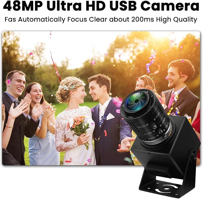 48MP 8K Ultra HD USB Camera, 3.6-10mm 3X Manual Zoom Lens, Plug and Play Close-up Webcam for Lightburn, Laser Engraver, Document Scanning & Face Recognition - Image 2