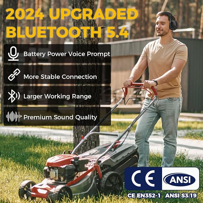 Kalence Bluetooth 5.4 Hearing Protection with 120H Working Time, 30dB Safety Earmuffs, Rechargeable Bluetooth Work Headphones, Ear Protection for Mowing, Workshops, Construction, Snowblowing, Pink - Image 2