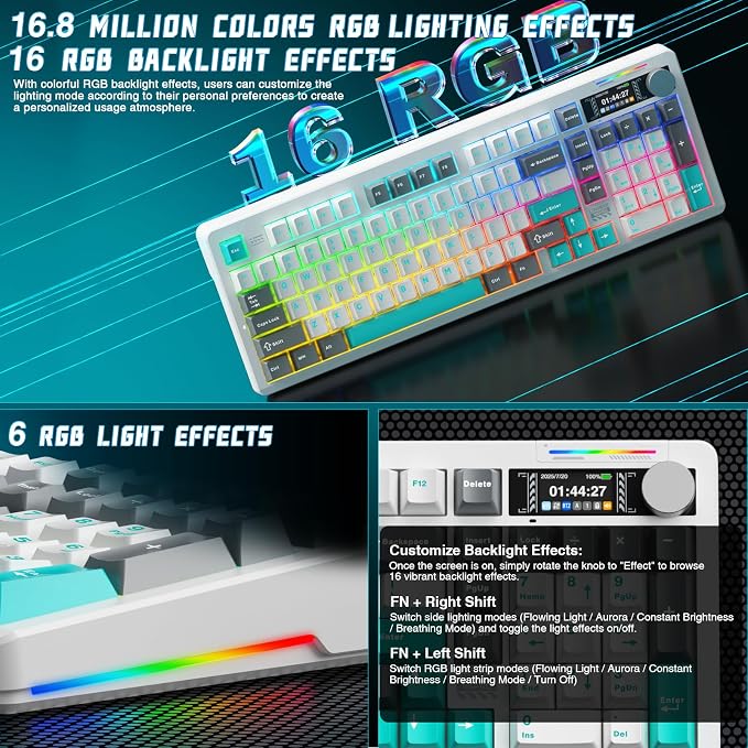 LINGBAO K98 PRO 96% Wireless Mechanical Gaming Keyboard with Screen & Knob | Tri-Mode BT5.0/2.4G/USB-C, Gasket Mount Hot Swappable Linear Switches, RGB Backlit Creamy Sounding for PC/Mac Office& Gaming - Image 7