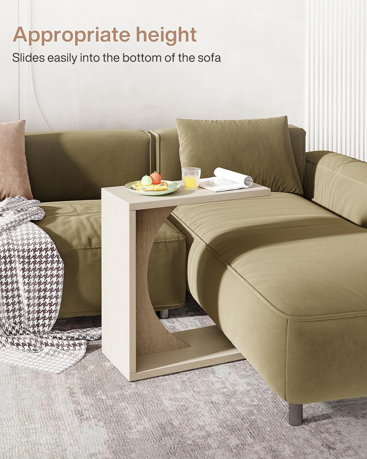 Tribesigns C-Shaped End Table for Couch, Sofa Side Table, C Table for Small Space, Living Room, Bedroom (2, Beige) - Image 6