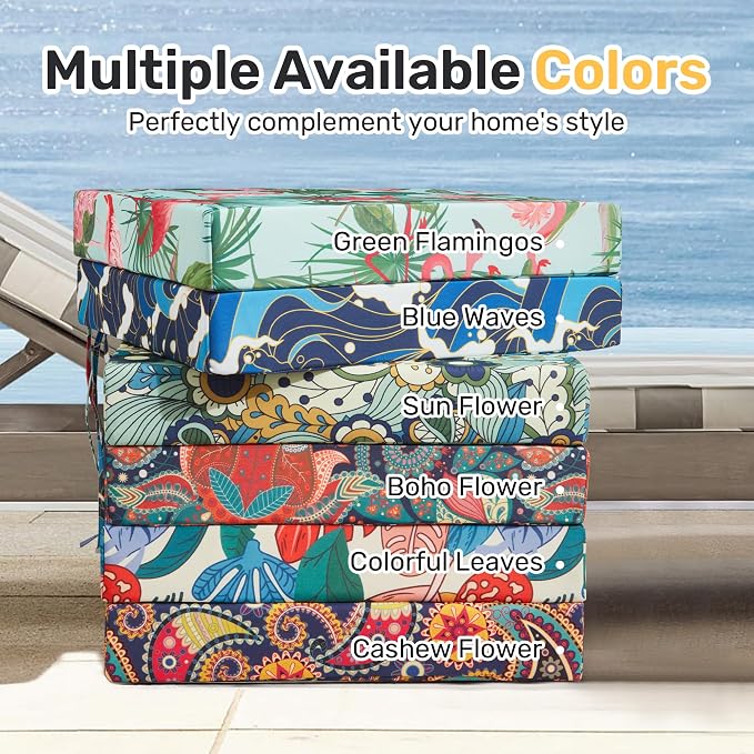 UNIKOME Outdoor Chair Cushions Pack of 4, Water Resistant Patio Cushions with Ties, High Density Sponge Filling Square Corner Seat Cushions for Outdoor Furniture, 18.5"*16"*3", Sun Flower - Image 7