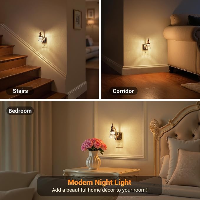 JandCase Night Light, Night Lights Plug into Wall, Glass Flower Nightlight | LED 0-100LM Dimmable Nightlights, Dusk to Dawn Sensor, 1W Vintage Nite Light for Bathroom Hallway Gift Decor, 1 Pack - Image 4
