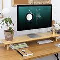 Bamboo Dual Monitor Stand Riser, Natural Desk Shelf with Storage | 39.37-Inch Wide, 3.5-Inch Clearance, Fits Keyboards, Soundbars and Two 24-Inch Monitors for Home Office by Rocdeer