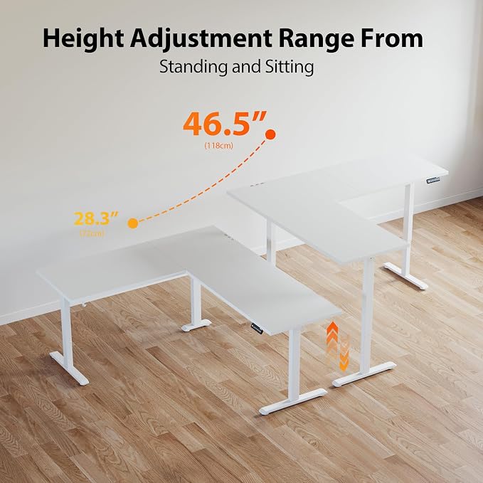 Agilestic L Shaped Electric Standing Desk Adjustable Height, 59 Inch, White | Electric Height Adjustable, Spacious Corner Desktop, Sturdy Steel Frame, Memory Presets, 176 lbs, Splice Board - Image 6