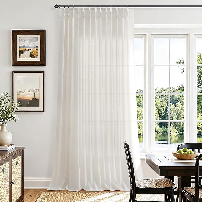Extra Wide 70 Inch Natural Pleated Linen Curtains 102 Inch Long 1 Panel | Hokibero Ivory Light Filtering Sheer Curtain,Pinch Pleat Back Tab Hooks Rings,Boho Textured Privacy Drapes for Bedroom Window - Image 7
