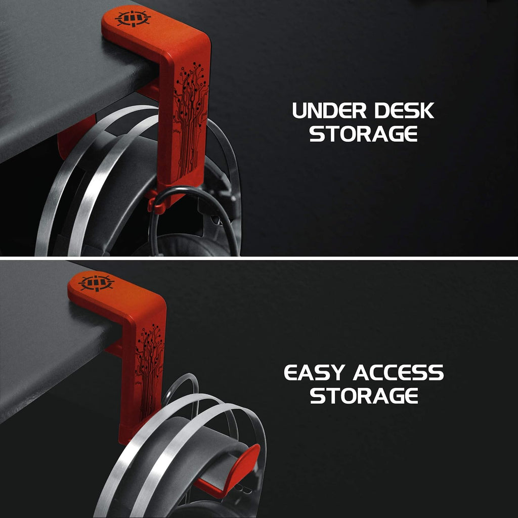 ENHANCE PC Gaming Headphone Holder - Desk Headphone Hanger Esports Headset Holder with Adjustable 360 Rotation, Under Desk Hook Clamp, Universal Fit - Built in Cable Clip Organizer - Red - Image 5