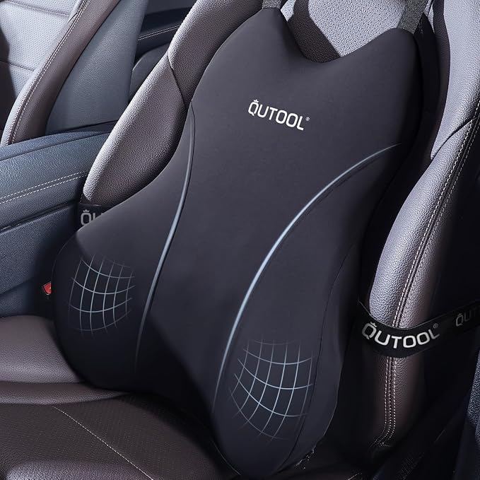 Lumbar Support Pillow for Car, Truck Accessories Travel Essentials, Memory Foam Back Cushion for Driving Seat, Back Pain Relief,Washable Cover, Lower Back Support Fits Most Cars(Black) by QUTOOL
