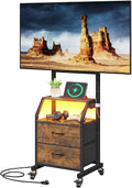 GYIIYUO Rolling TV Stand with 2 Storage Fabric Drawers/Power Outlet/Mount by GYIIYUO