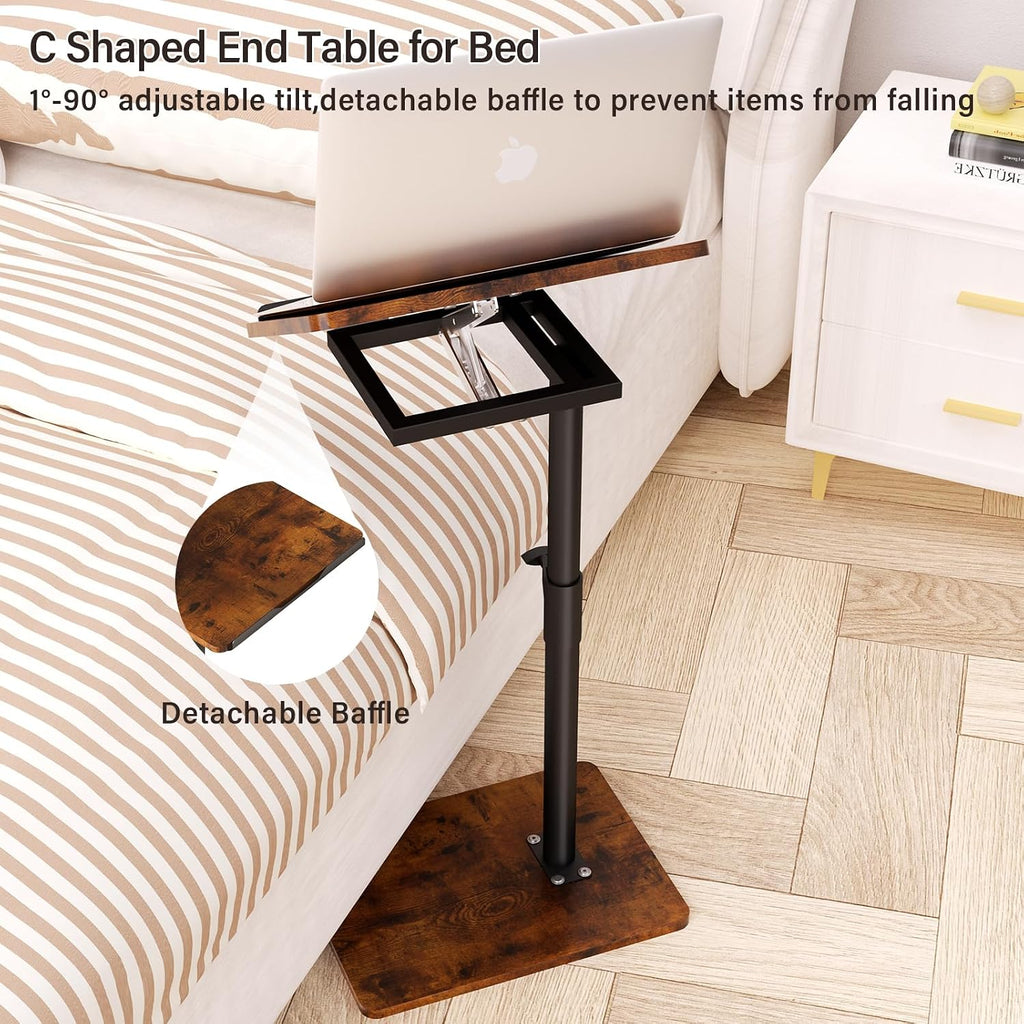 Sofa Armrest Tray Table for Couch - 360° Swivel Height Adjustable End for Small Spaces, Snack Side Table for Bed or Chair with Phone & Tablet Slot (Rich,Angle Adjustable) - Image 4
