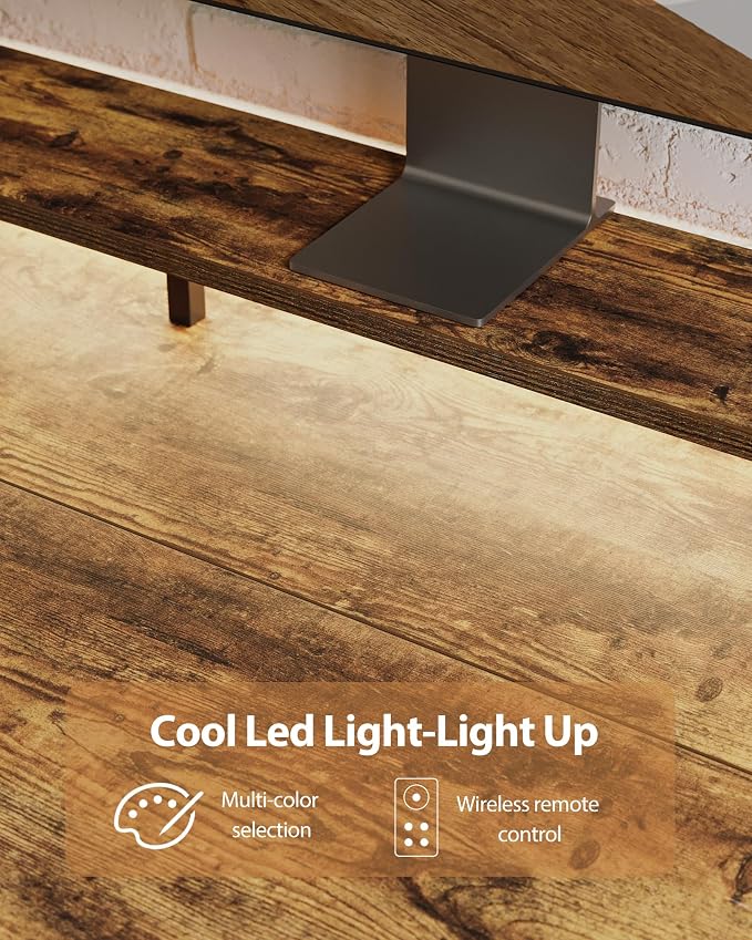 Agilestic 48*24 Inch Electric Standing Desk with Shelf & Led, Rustic Brown | Electric Height Adjustable, Outlets&Led, Monitor Stand, Sturdy Steel Frame, Memory Presets, Hooks, 154 lbs, Splice Board - Image 6