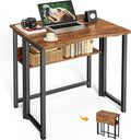 Huuger Folding Desk with Storage Shelf, 23.6 Inch Foldable Computer Table | Writing Work Office Computer Desk for Small Spaces, Space Saving Sofa Table for Couch, Easy to Fold, Rustic Brown by Huuger