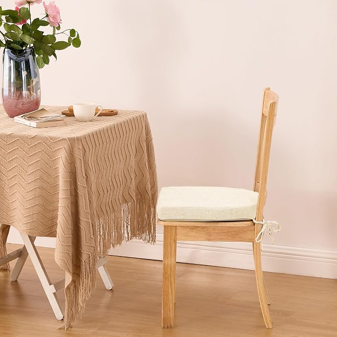 IPYNBAP Chair Cushions for Dining Chairs, Kitchen Chair Cushions, 16'' x 16'' x 2'', Non Slip Indoor Seat Cushions, Chair Pads for Dining Chairs with Ties & Removable Cover, Set of 4, Beige - Image 7