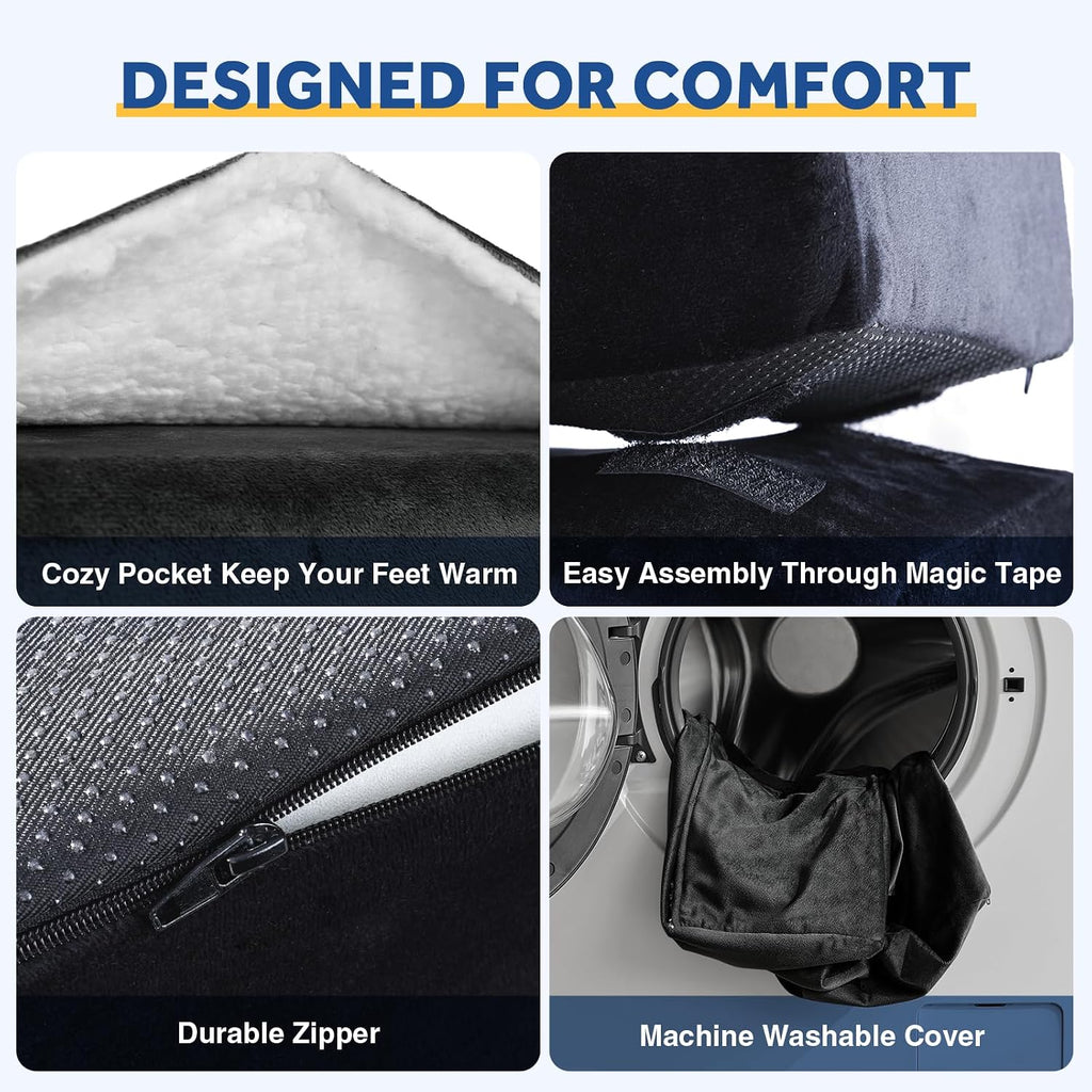 Foot Rest for Under Desk at Work, Adjustable Footrest for Office Chair & Gaming Chair,Ergonomic Footrest Pillow Desk Foot Stool with Washable Cover for Home, Airplane, Travel (Black) - Image 7