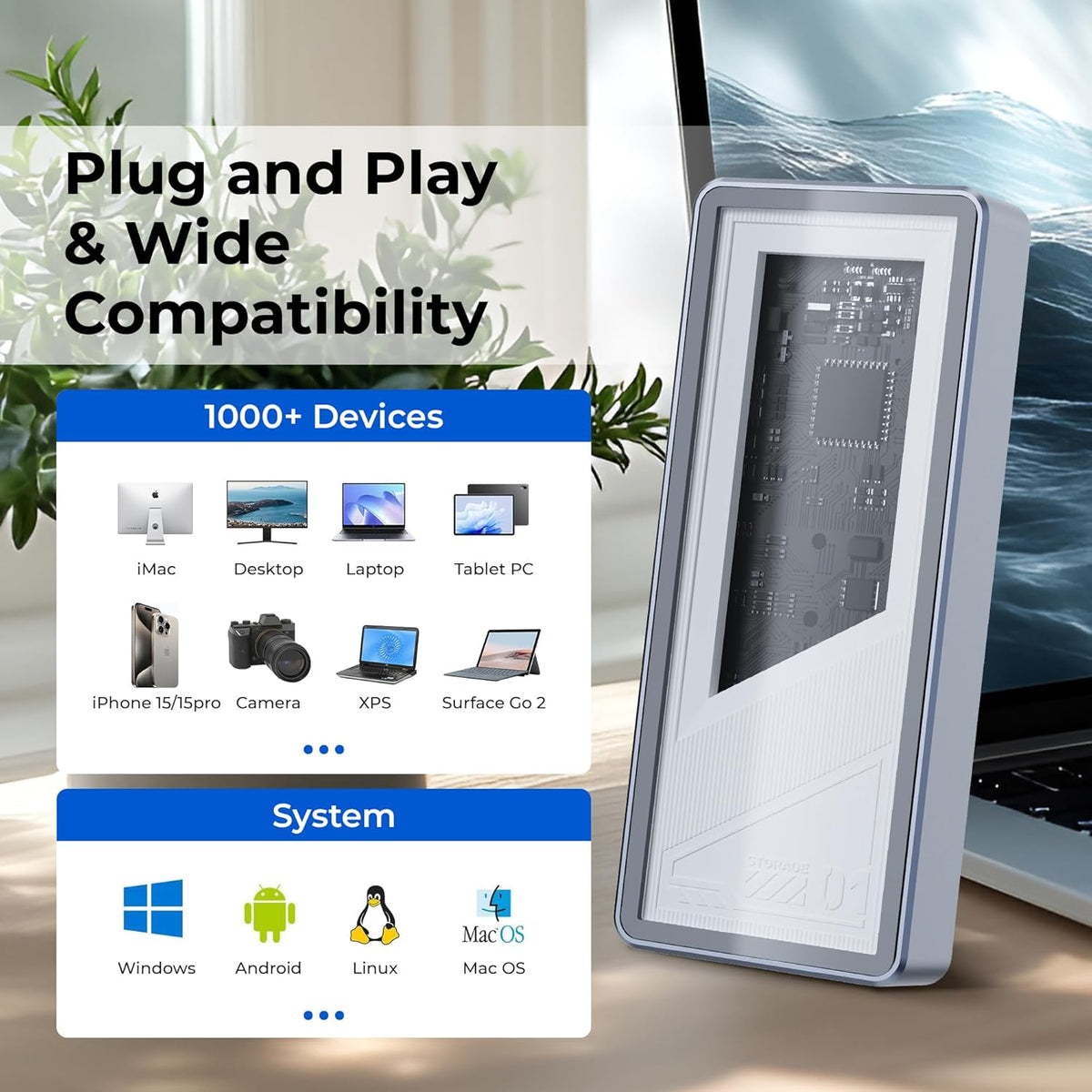 Rosewill 40Gbps M.2 NVMe SSD Enclosure with Cooling Fan, Transparent Back Plate, Support M.2 NVMe SSD up to 8TB, Compatible with Thunderbolt 3/4/USB4/3.2/2.0 M1 M2 Pro/Max, PC, MacBook, IPAD, Chrome - Image 6