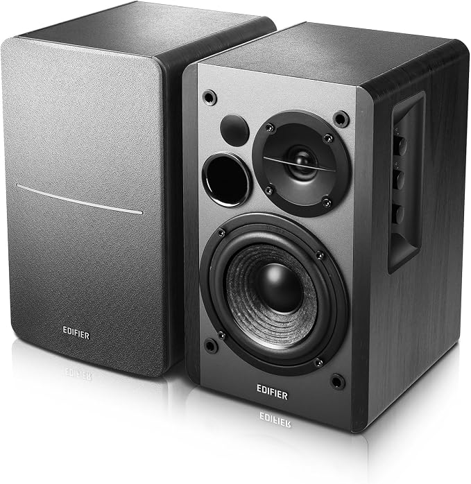Edifier R1280DB Powered Bluetooth Bookshelf Speakers - Optical Input - Wireless Studio Monitors - 4 Inch Near Field Speaker - 42W RMS - Wood Grain (Black) - Image 2