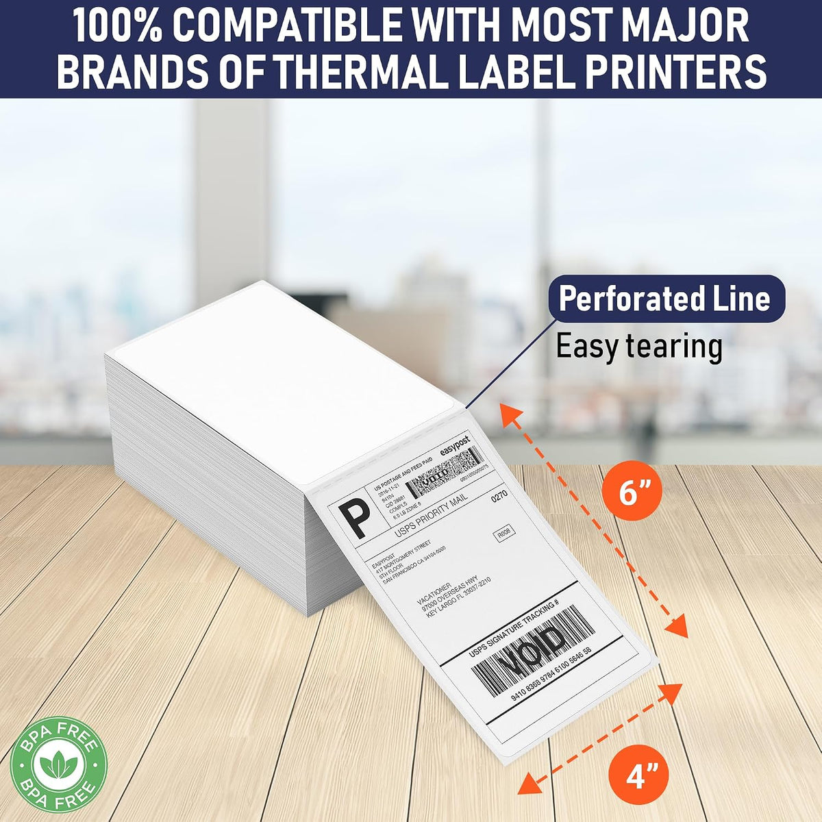 Thermal Shipping Labels 4x6, 1000 Labels/2 Stacks (500 per Stack) Commercial Grade with Permanent Adhesive, Fanfold Direct Thermal Printer Label Compatible with Zebra, Rollo, iDRPT, Polono, MUNBYN - Image 3