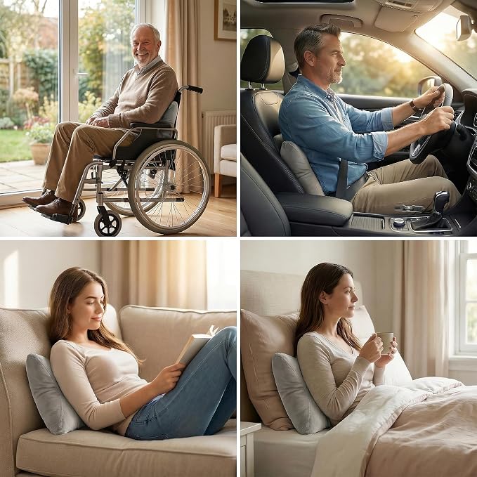 Lumbar Support Pillow for Office Chair and Car Seat, Zinc Gray | Ergonomic back support cushion with a removable, washable corduroy cover for desk chairs, sofas and recliners - Image 7