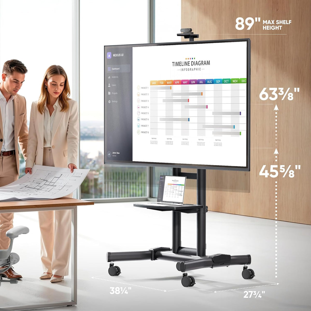 ONKRON Mobile TV Stand 50-90 Inch, up to 200 lbs, max VESA 800x600, Black - Image 3